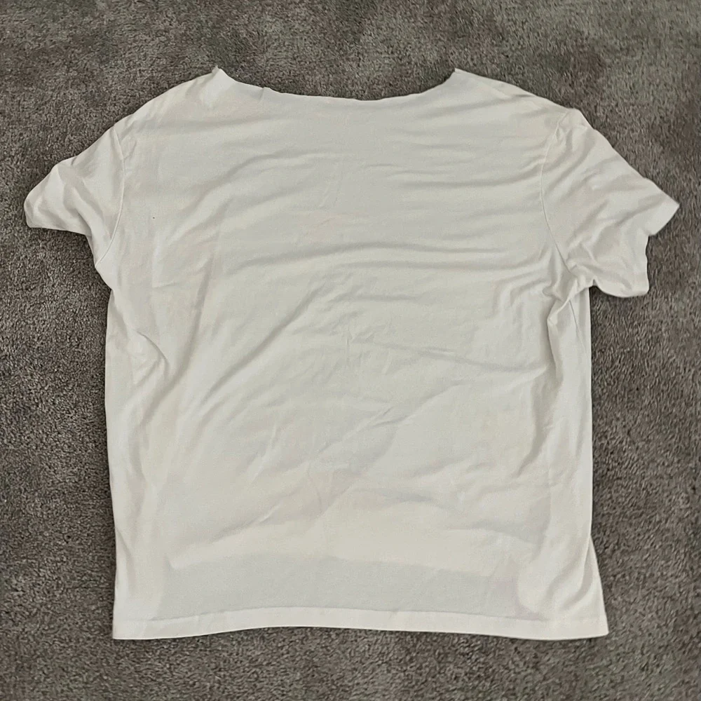 White plant sunshine graphic oversized off the shoulder cut tee shirt beach - Picture 2 of 2